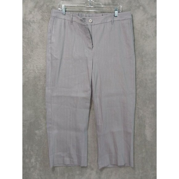 J.Jill Pants - J Jill Pants Womens 16 Gray Striped Linen Blend Stretch Straight Leg Cropped